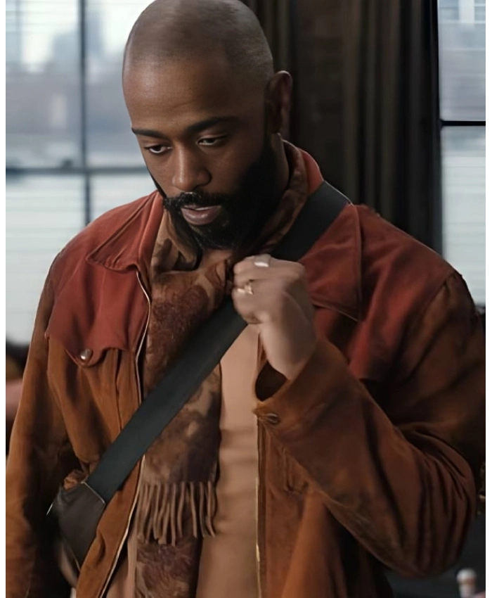 LaKeith Stanfield Film Play Dirty 2025 Grofield Suede Brown Jacket
