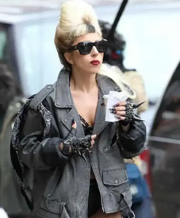 Lady Gaga Filming HBO Leather Jacket
