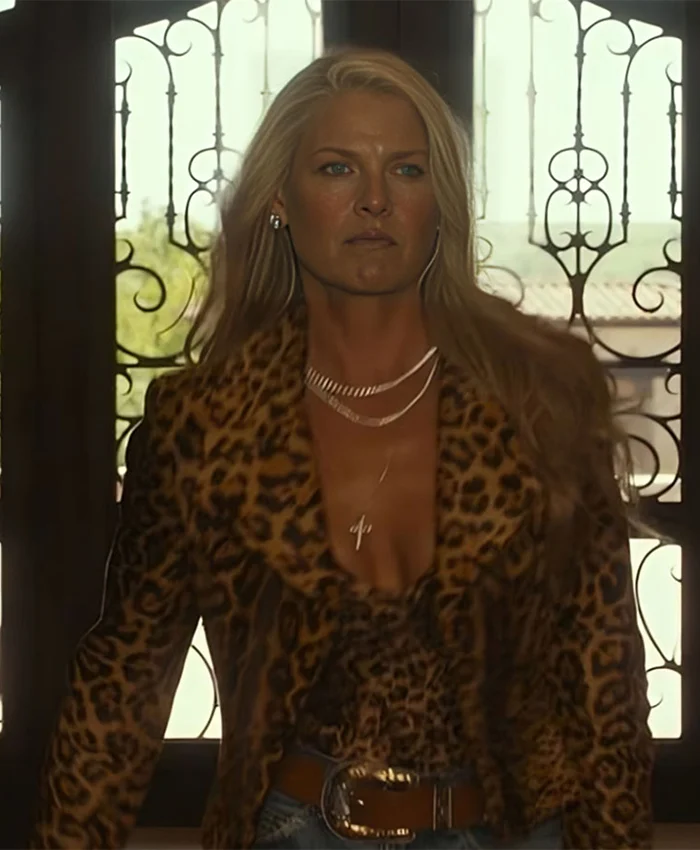 Landman 2024 Ali Larter Leopard Biker Leather Jacket