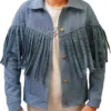 Landman 2024 Michelle Randolph Fringe Denim Jacket For Sale