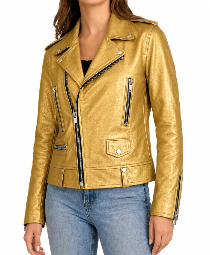 Landman Ali Larter Gold Leather Jacket Sale