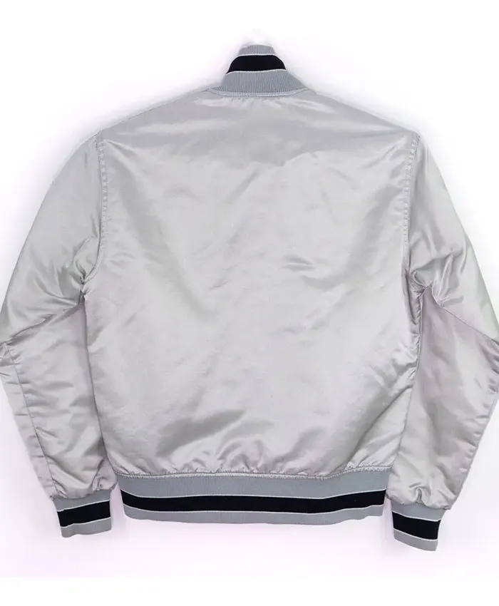 Las Vegas Raiders 80s Satin Silver Varsity Jacket