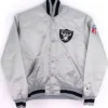 Las Vegas Raiders 80s Silver Satin Varsity Jacket