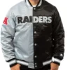 Las Vegas Raiders Black And Grey Satin Varsity Jacket