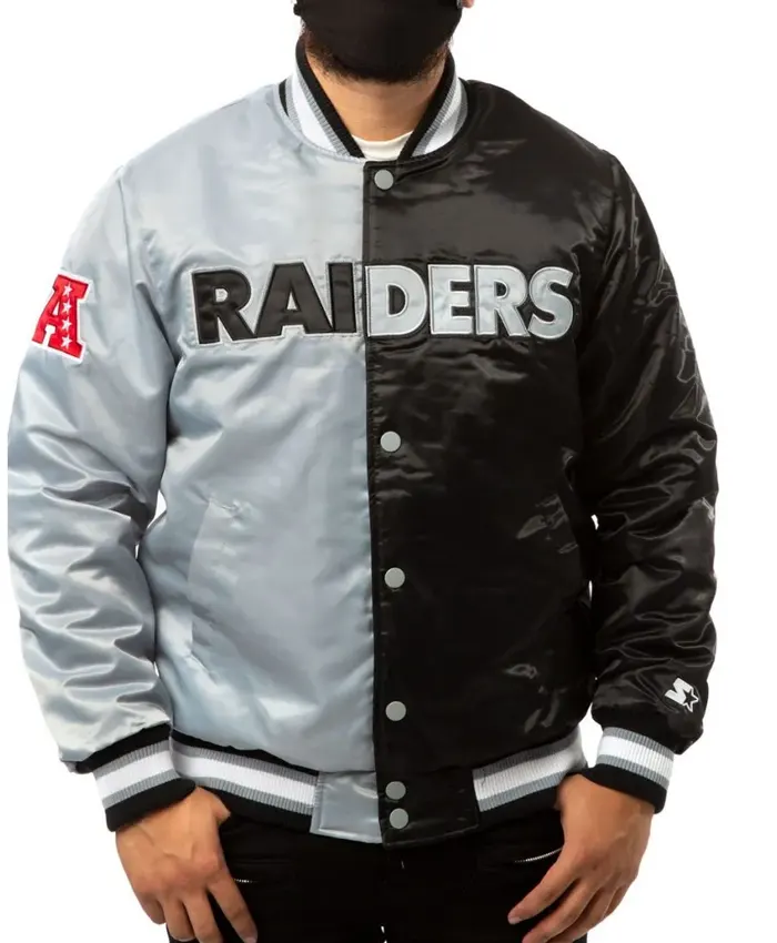 Las Vegas Raiders Black And Grey Satin Varsity Jacket