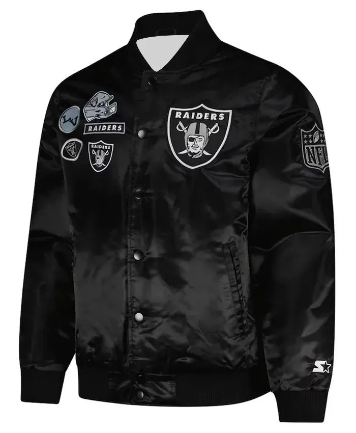 Las Vegas Raiders Exclusive Black Satin Varsity Jacket