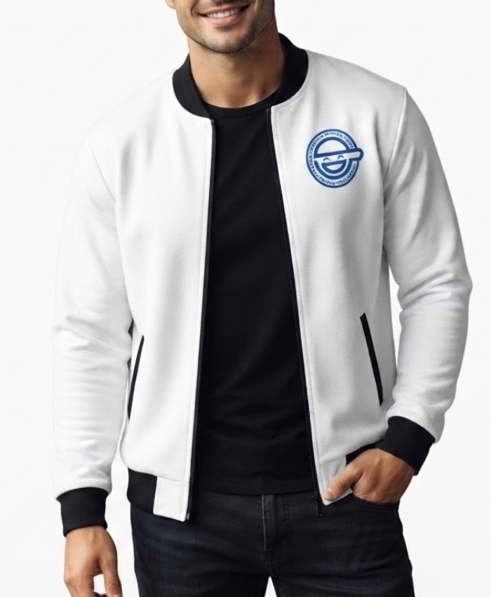 Laughing Man Ghost in the Shell Casual White Bomber Jacket