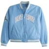 Light Blue Detroit Lions Full Snap Satin Varsity Bomber Jacket