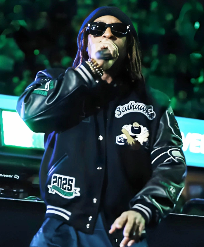 Lil Jon Seattle Seahawks Full Snap WoolLeather Varsity Letterman Jacket
