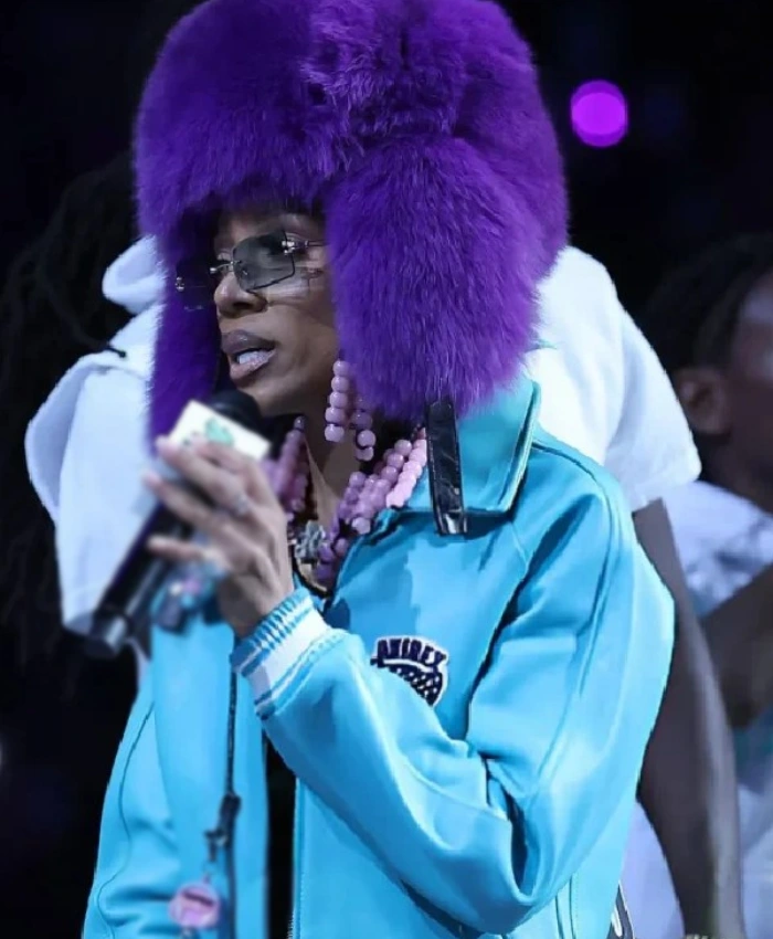 Lil Mama WNBA Playoffs Crop Teal Leather Jacket
