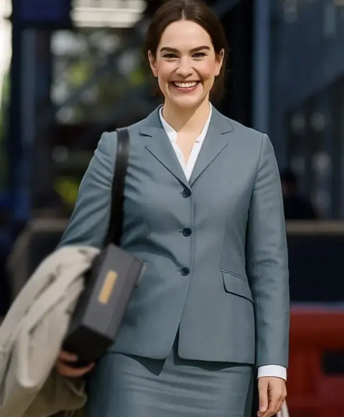 Lily James Relay Movie 2025 Sarah Grey Blazer