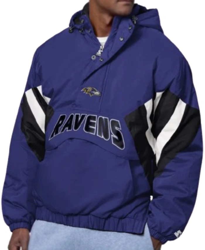 Line Up Baltimore Ravens Breakaway Crinkle Popover Half Zip Pullover Hooded Purple Jacket