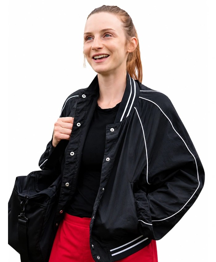 Lizzie Ted Lasso 2026 Faye Marsay Black Track Bomber Jacket