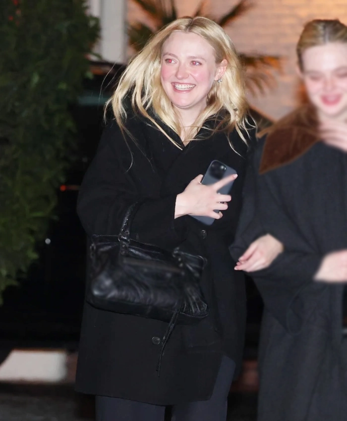 Dakota Fanning LA Black Coat