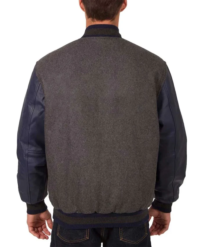Los Angeles Angels Full Zip Varsity WoolLeather Charcoal And Navy Jacket