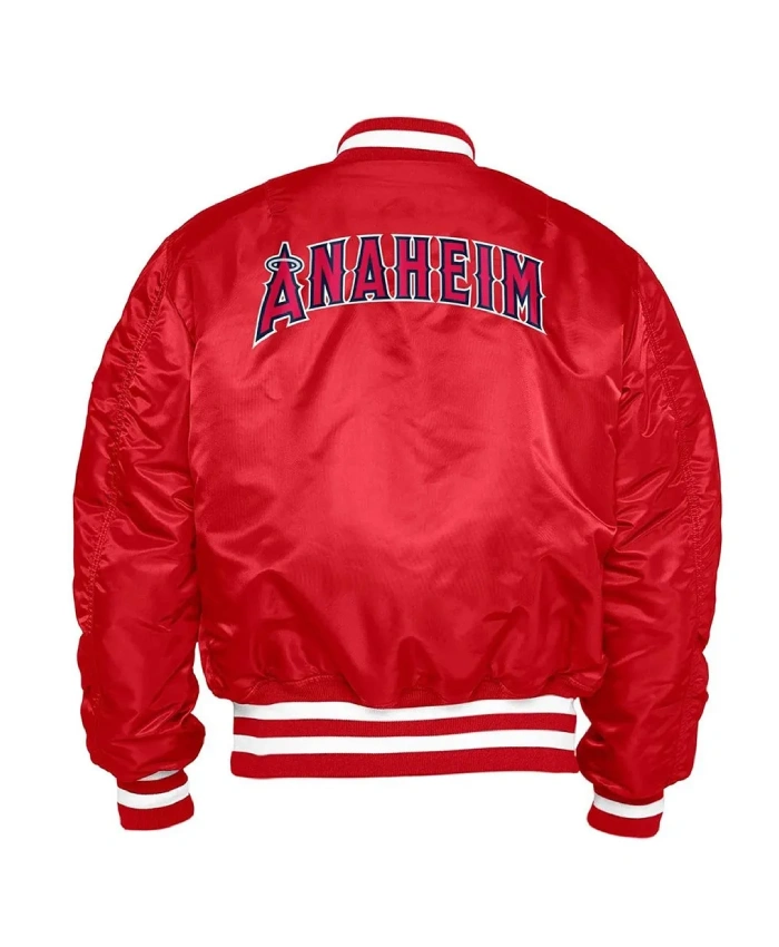 Los Angeles Angels MA 1 Bomber Full Zip Red Satin Jacket