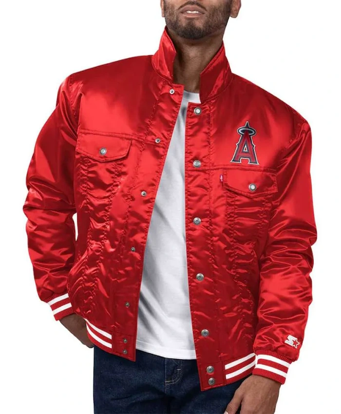 Los Angeles Angels Red Silver Tab Trucker Satin Jacket
