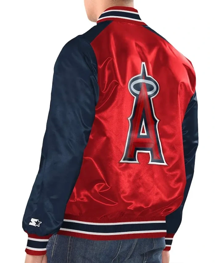 Los Angeles Angels Renegade Red And Navy Varsity Full Snap Satin Jacket