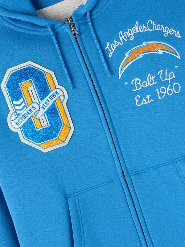 Los Angeles Chargers OVO 2025 Waffle Lined Hoodie Blue