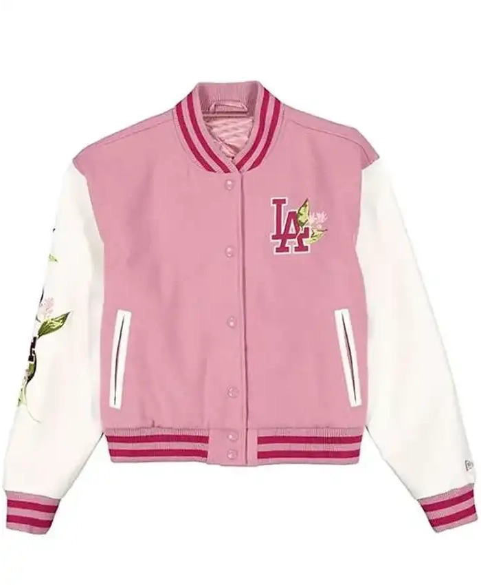 Los Angeles Dodgers Floral Pink And White Varsity Jacket