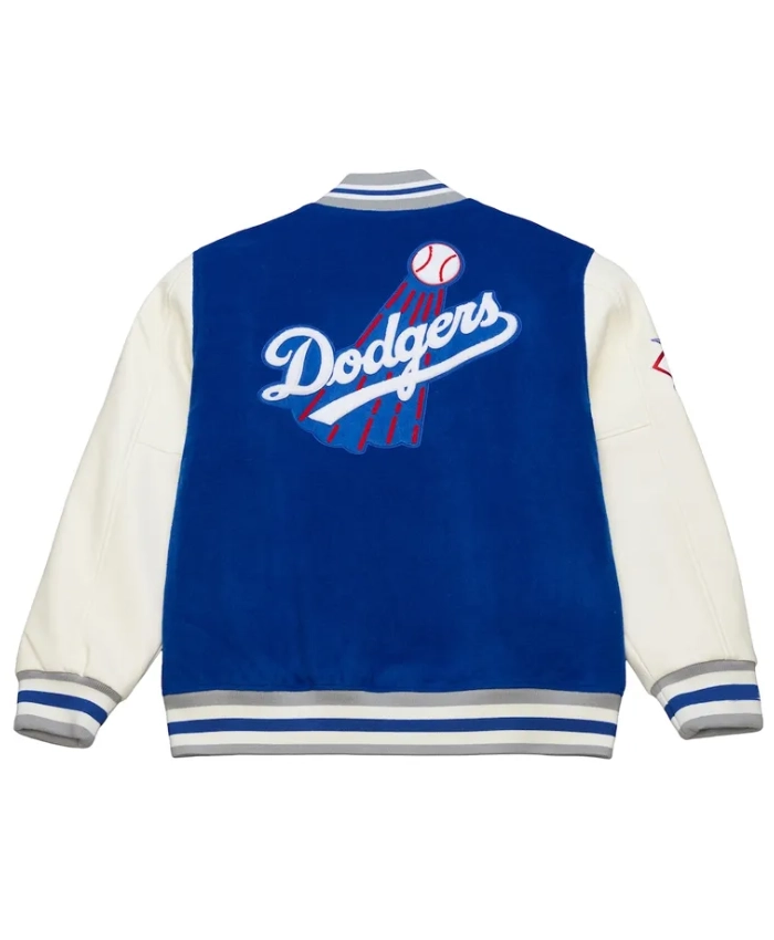 Los Angeles Dodgers Off Day Varsity Royal And Eggshell Full Snap WoolLeather Jacket