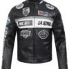 Los Angeles Kings Moto Black Full Zip Multi Patches Leather Jacket