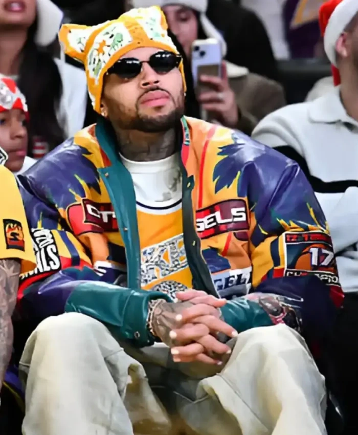 Los Angeles Lakers Game Chris Brown Multicolor Leather Jacket