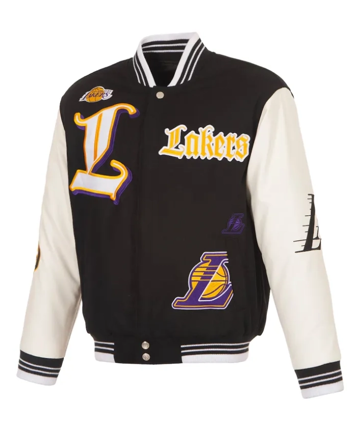 Los Angeles Lakers Gothic Wool And Leather Black And White Varsity Jacket