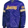 Los Angeles Lakers Pick And Roll Full Snap Blue Satin Varsity Jacket