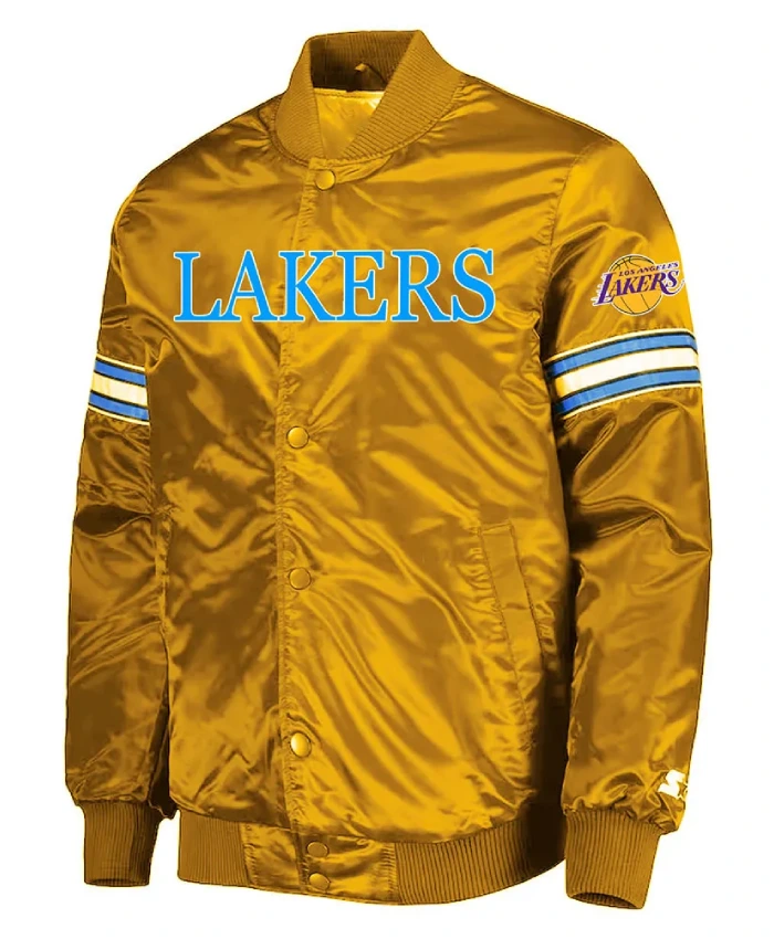 Los Angeles Lakers Pick And Roll Full Snap Gold Satin Varsity Jacket