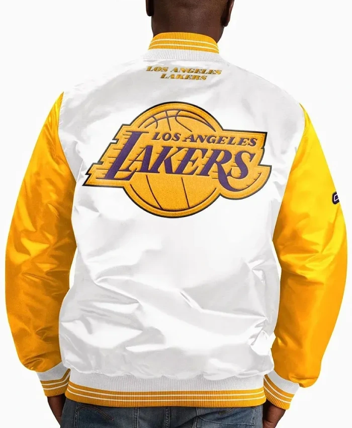 Los Angeles Lakers White Yellow Satin Varsity Jacket