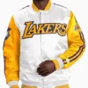 Los Angeles Lakers White And Yellow Satin Varsity Jacket