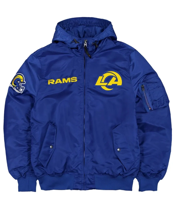 Los Angeles Rams Historic L 2B Bomber Full Zip Blue Satin Jacket