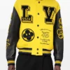 Louis Vuitton Embroidered Patches Yellow Back Wool With Leather Sleeves Jacket