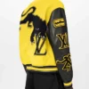 Louis Vuitton Embroidered Patches Yellow Back Wool With Leather Sleeves Varsity Jacket