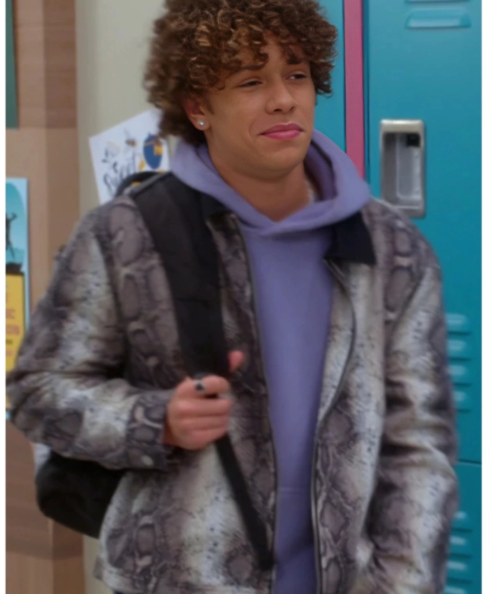 Lucas Jasper TV Series Electric Bloom 2025 Nathaniel Buescher Snake Print Zip Up Jacket