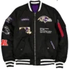 MA 1 Baltimore Ravens Black Satin Bomber Jacket