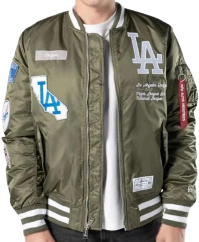 MLB Los Angeles Dodgers X New Era Cap X Alpha Industries Green Bomber Jacket