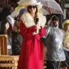 Macys Thanksgiving Day Parade 2025 Lainey Wilson Fur Trim Red Belted Coat