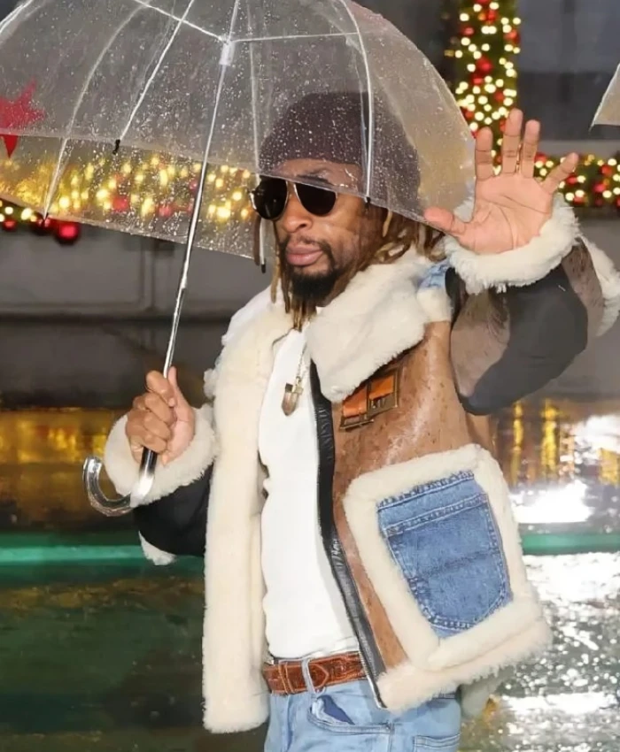 Macys Thanksgiving Day Parade 2025 Lil Jon Panels Patchwork Shearling Aviator Jacket