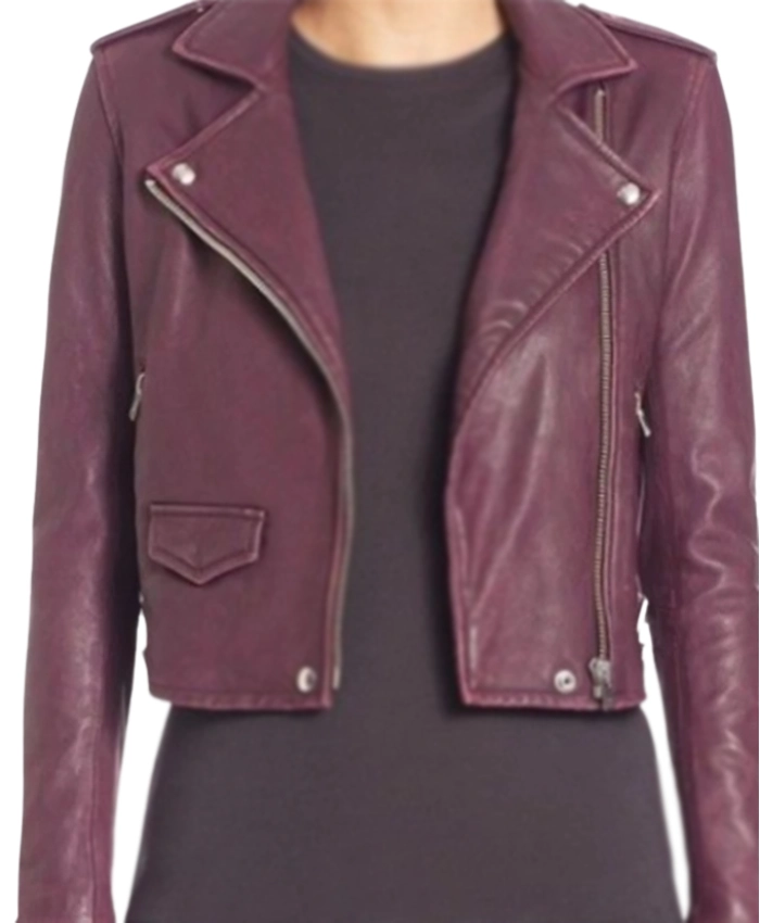 Maggie Deetz Electric Bloom 2025 Burgundy Leather Jacket 1
