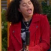 Maggie Deetz TV Series Electric Bloom 2025 Symera Jackson Red Suede Leather Jacket