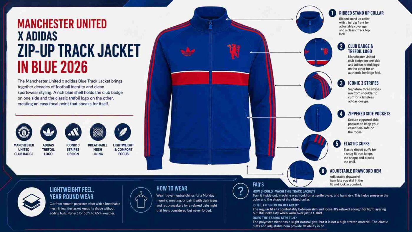 Manchester United x Adidas Zip-Up Track Jacket in Blue 2026
