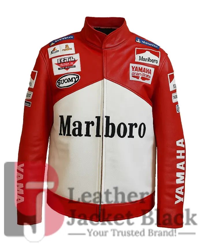 Marlboro Yamaha Red And White Leather Jacket