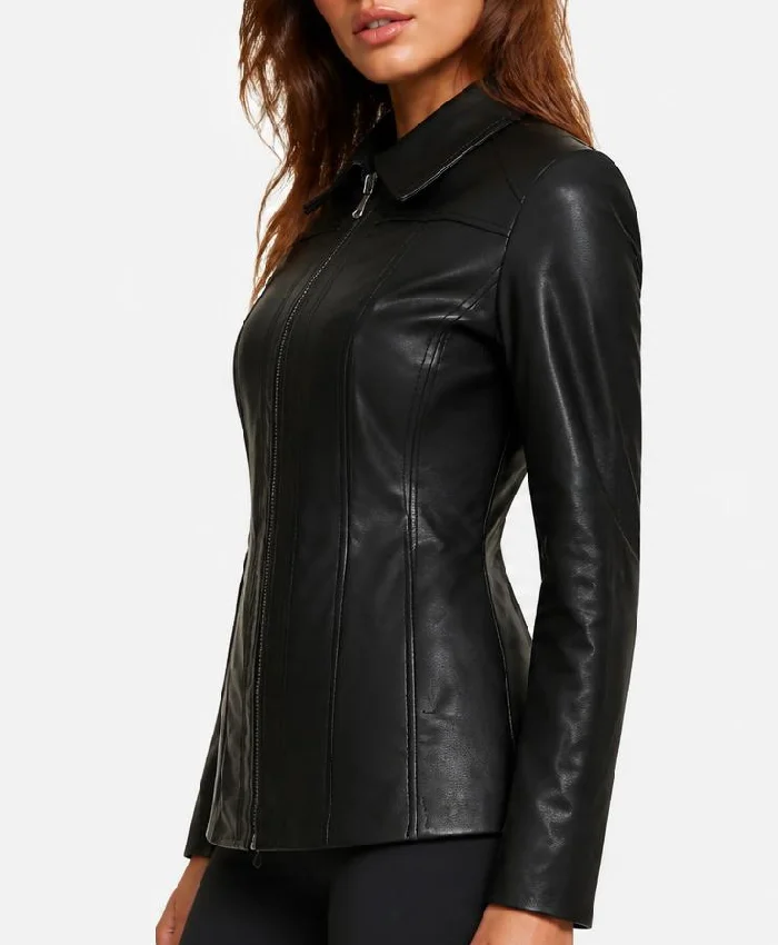 Marsha Black Leather Car Coat Womens