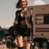 Marshals Arielle Kebbel Brown Lace Up Leather Jacket For Sale