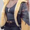 Mary J. Blige Power Book II Ghost Monet Season 01 Episode 10 Tattoo Monogram Reversible Aviator Brown Hooded Leather Shearling Fur Jacket