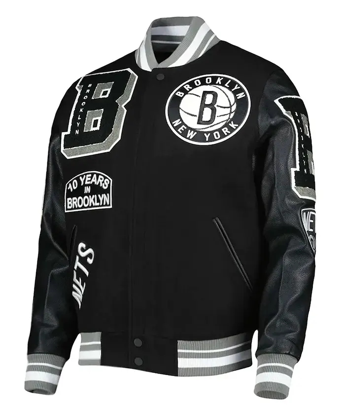 Mash Up Brooklyn Nets Black Varsity Jacket 1