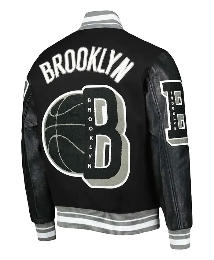 Mash Up Brooklyn Nets Black Varsity Jacket Back 1