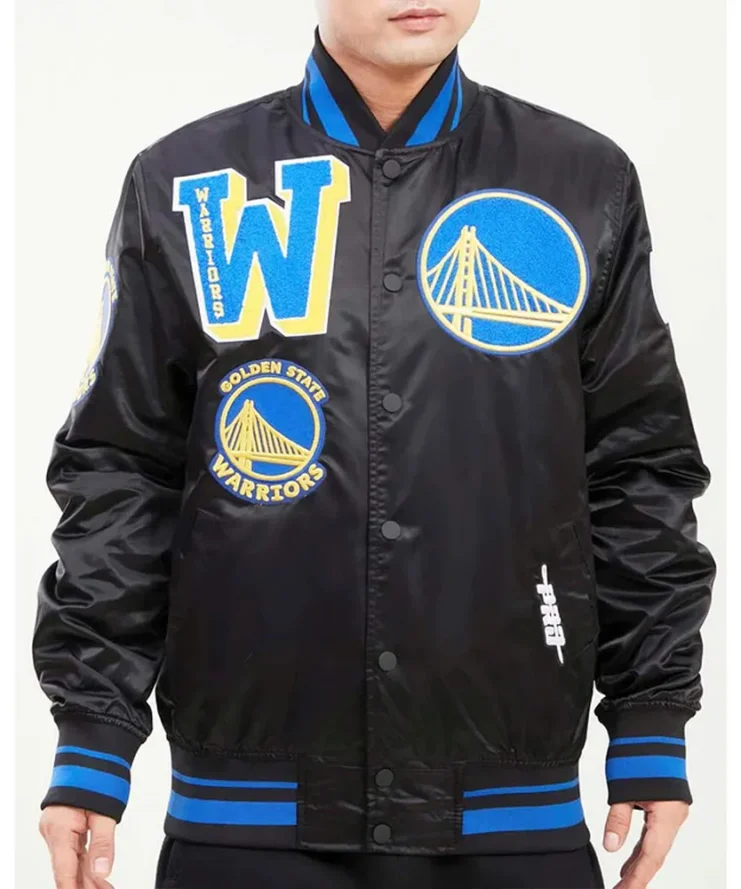 Mash Up Golden State Warriors Black Satin Jacket